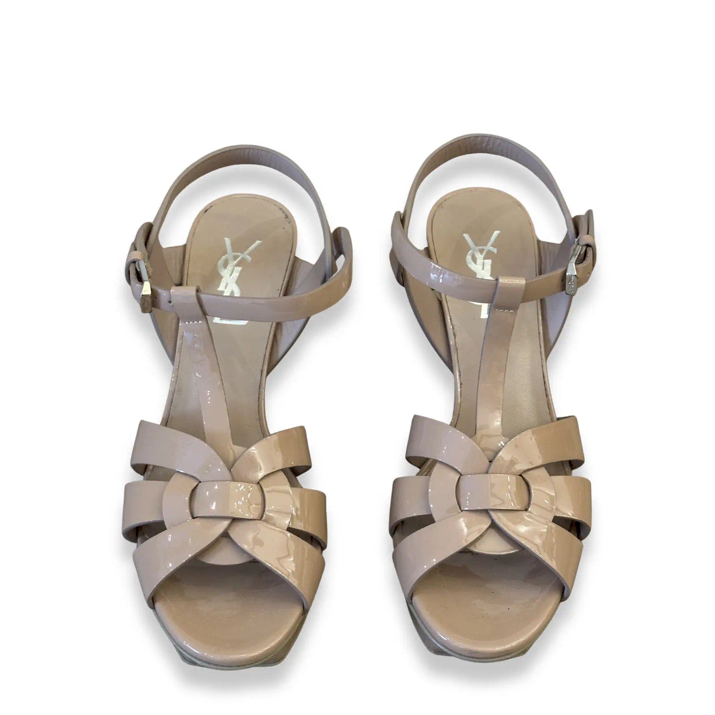 SAINT LAURENT BEIGE TRIBUTE SANDAL HEELS