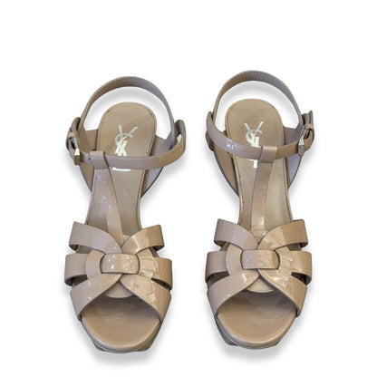 SAINT LAURENT BEIGE TRIBUTE SANDAL HEELS
