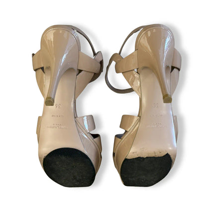SAINT LAURENT BEIGE TRIBUTE SANDAL HEELS