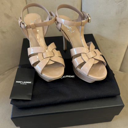 SAINT LAURENT BEIGE TRIBUTE SANDAL HEELS