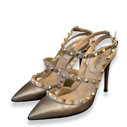 VALENTINO ROCKSTUD METALLIC BEIGE STILETTOS
