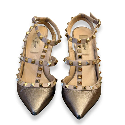 VALENTINO ROCKSTUD METALLIC BEIGE STILETTOS