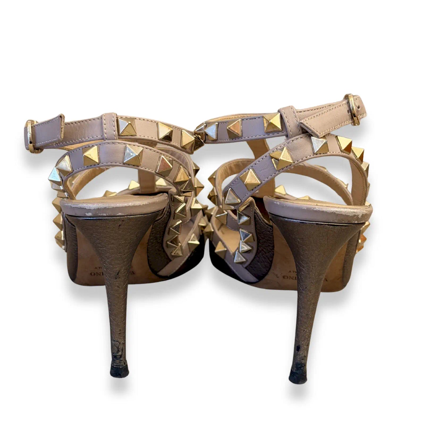 VALENTINO ROCKSTUD METALLIC BEIGE STILETTOS