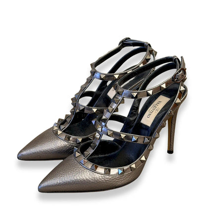 VALENTINO ROCKSTUD METALLIC GREY STILETTOS