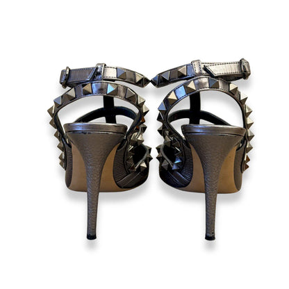 VALENTINO ROCKSTUD METALLIC GREY STILETTOS