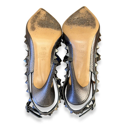 VALENTINO ROCKSTUD METALLIC GREY STILETTOS