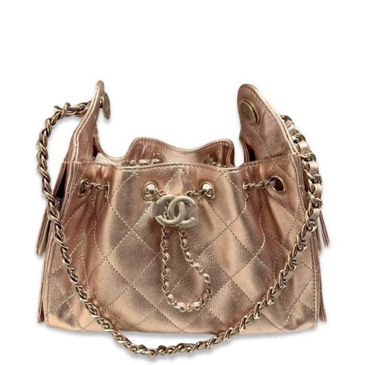 CHANEL 25 MINI ROSÉ METALLIC BAG