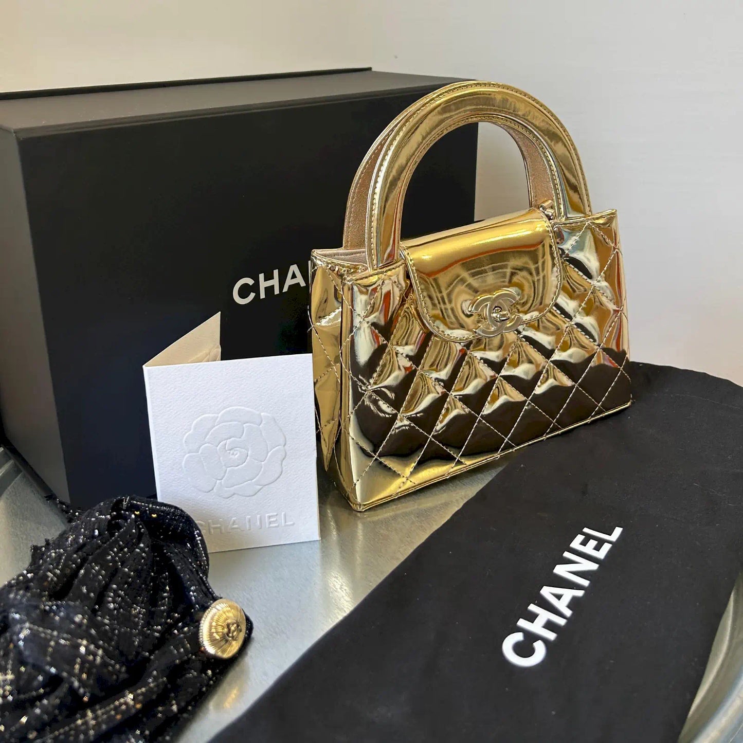CHANEL GOLD METALLIC MINI SHOPPING BAG