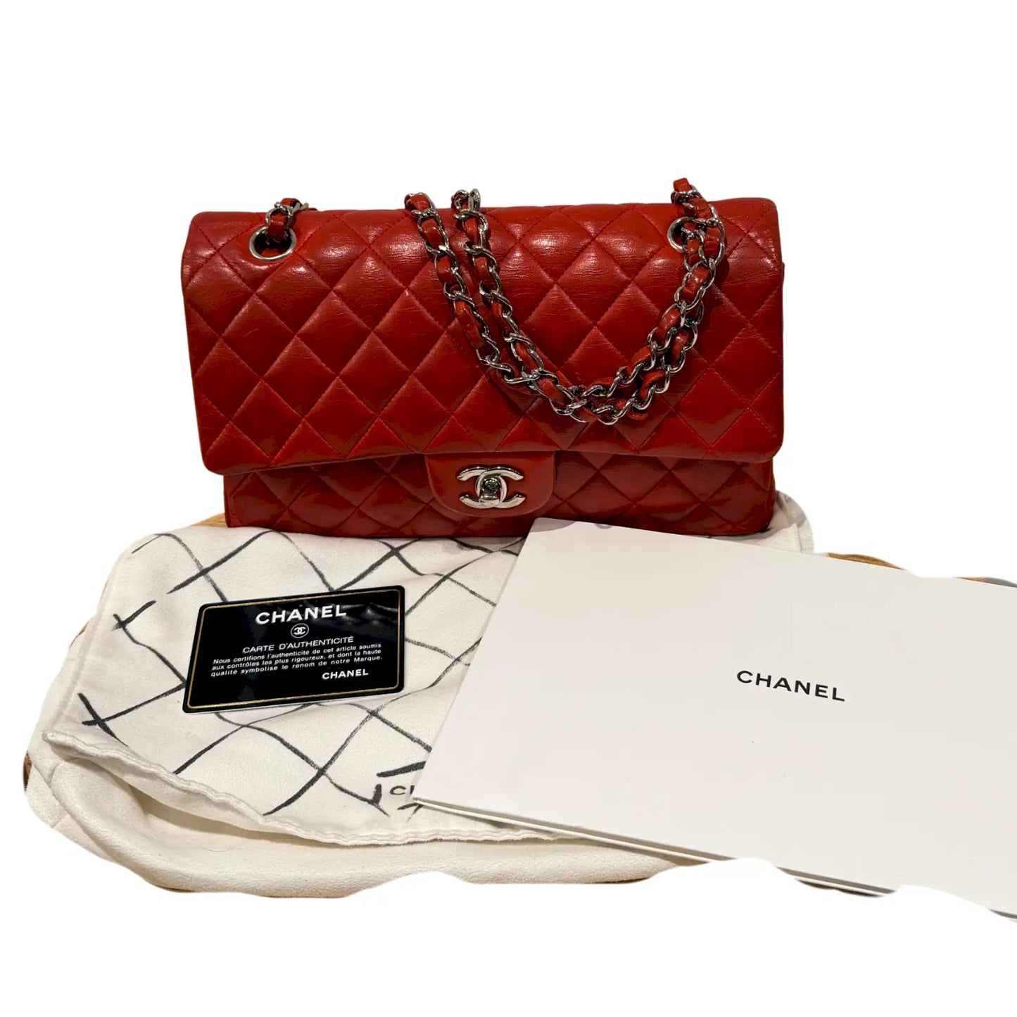 CHANEL RED MEDIUM CLASSIC FLAP BAG