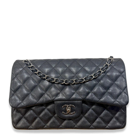 CHANEL SHINY BLACK LARGE CLASSIC FLAP BAG