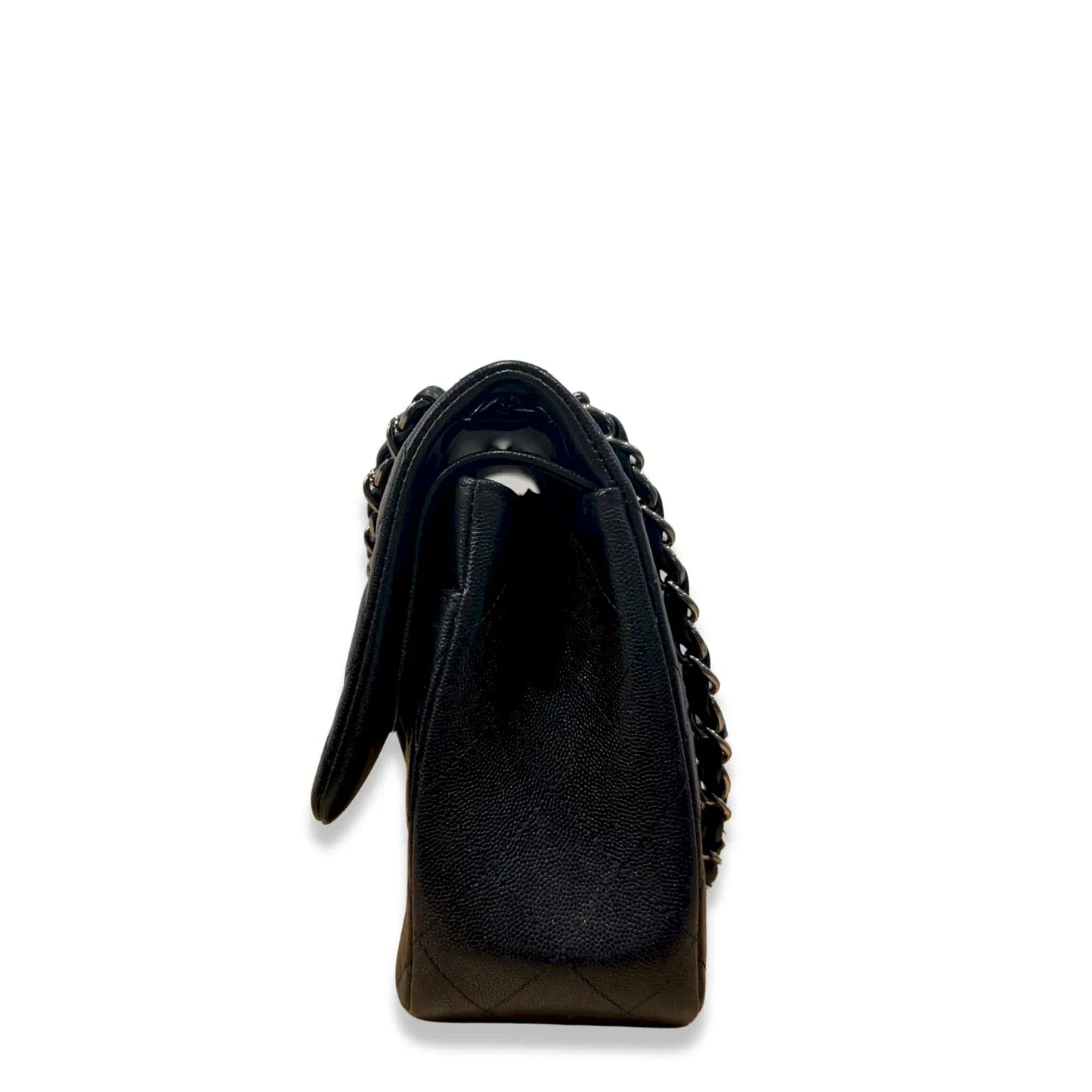 CHANEL SHINY BLACK LARGE CLASSIC FLAP BAG