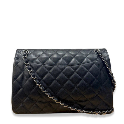 CHANEL SHINY BLACK LARGE CLASSIC FLAP BAG