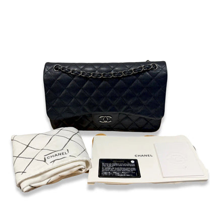 CHANEL SHINY BLACK LARGE CLASSIC FLAP BAG