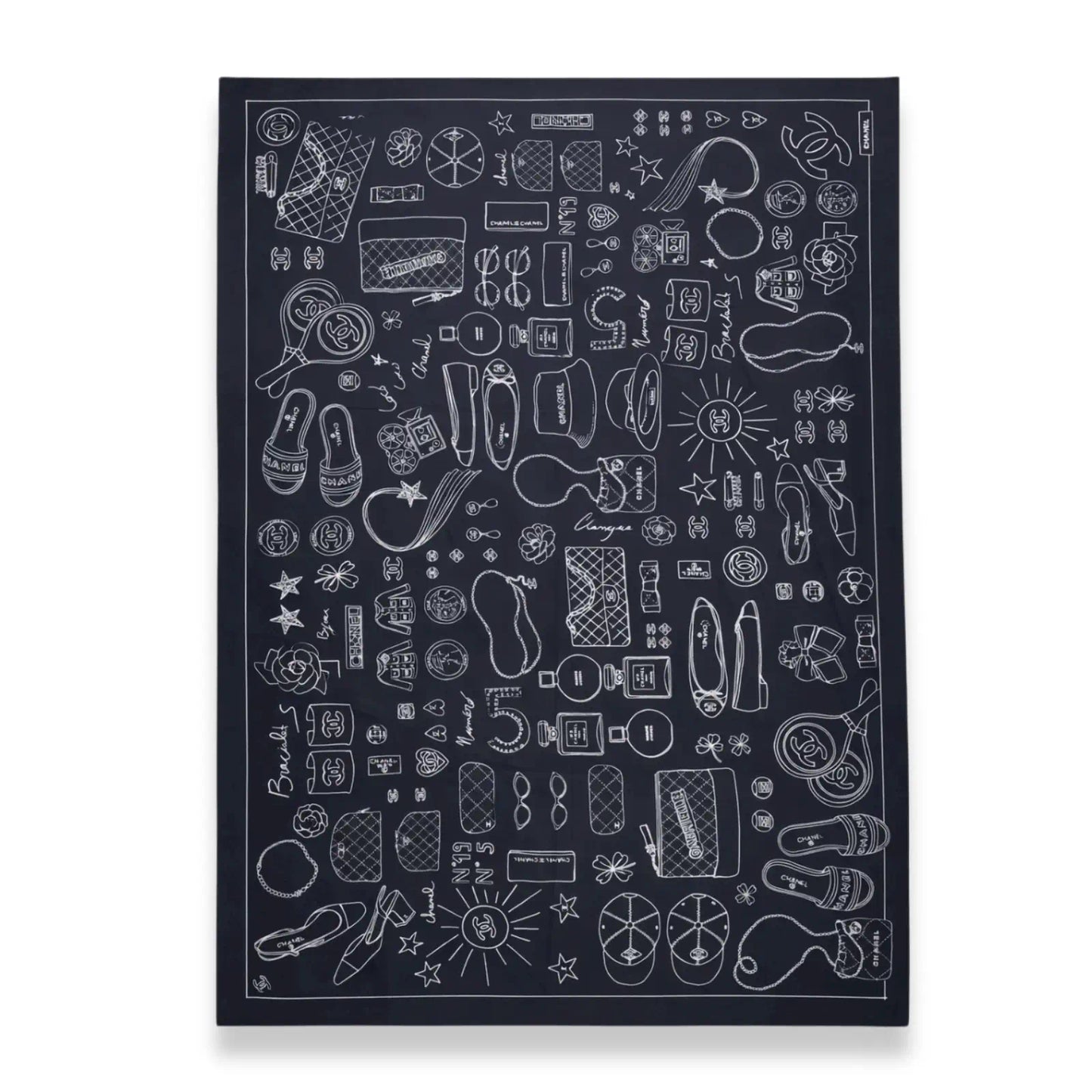 CHANEL BLACK ICONIC OBJECTS SILK PAREO