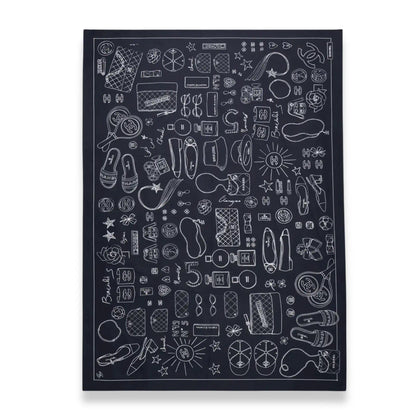 CHANEL BLACK ICONIC OBJECTS SILK PAREO