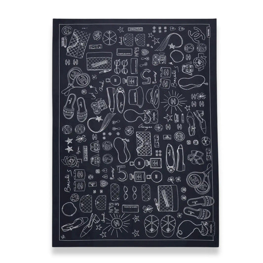 CHANEL BLACK ICONIC OBJECTS SILK PAREO