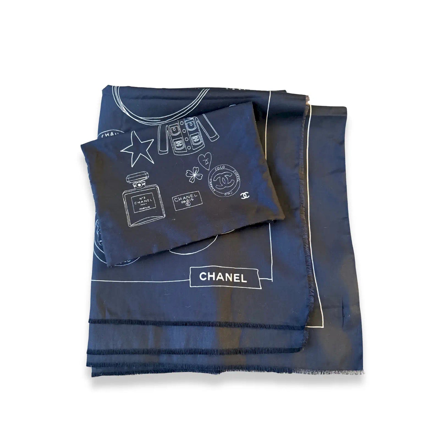 CHANEL BLACK ICONIC OBJECTS SILK PAREO