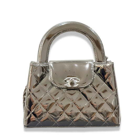 CHANEL SILVER METALLIC MINI SHOPPING BAG