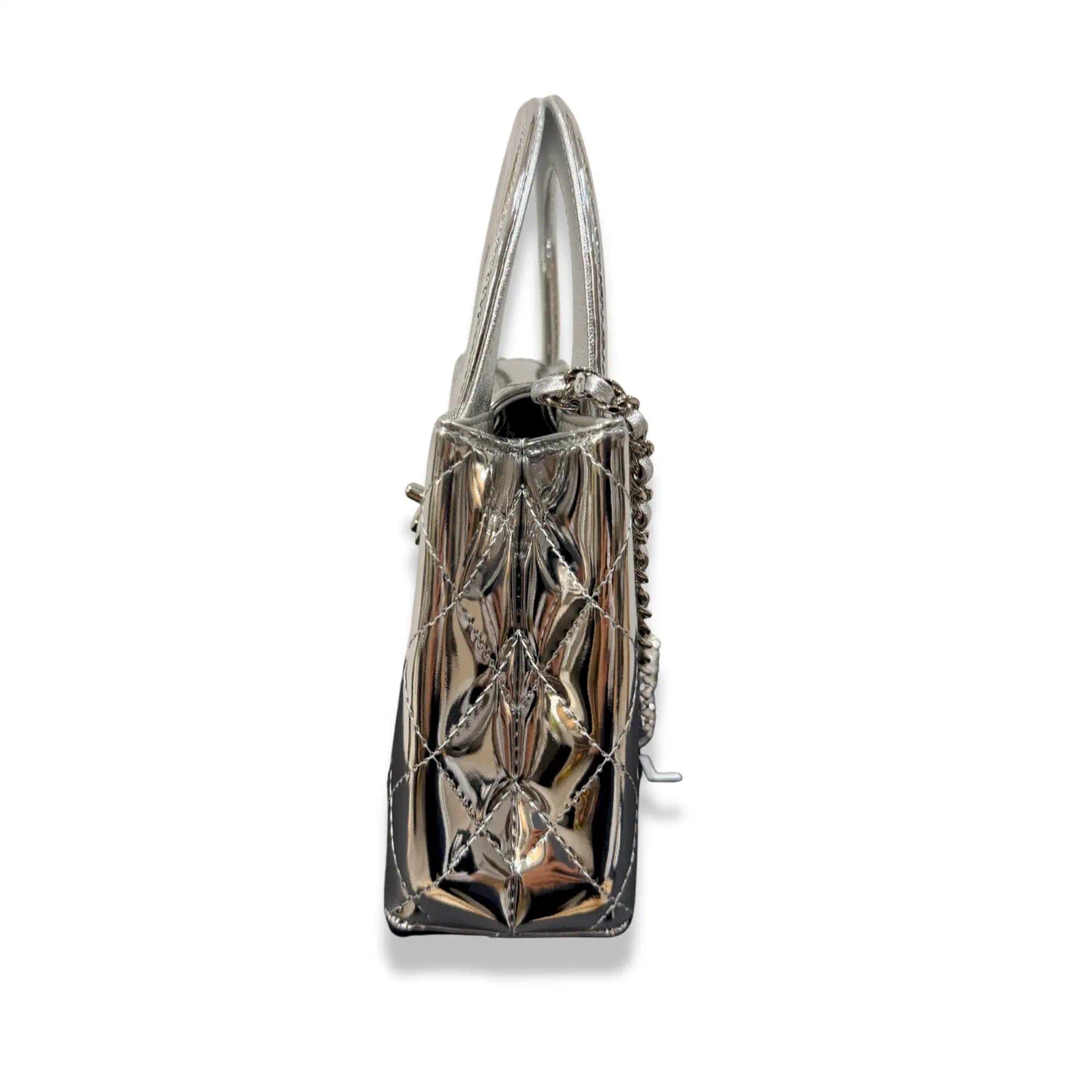 CHANEL SILVER METALLIC MINI SHOPPING BAG