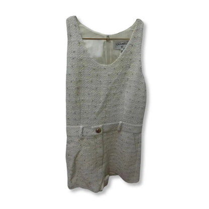 CHANEL WHITE TWEED PEARLS JUMPSUIT