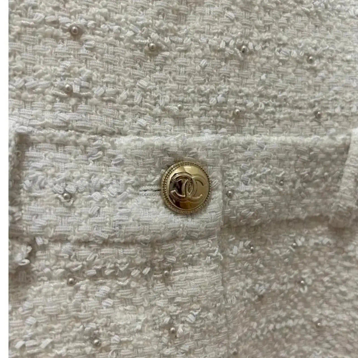 CHANEL WHITE TWEED PEARLS JUMPSUIT