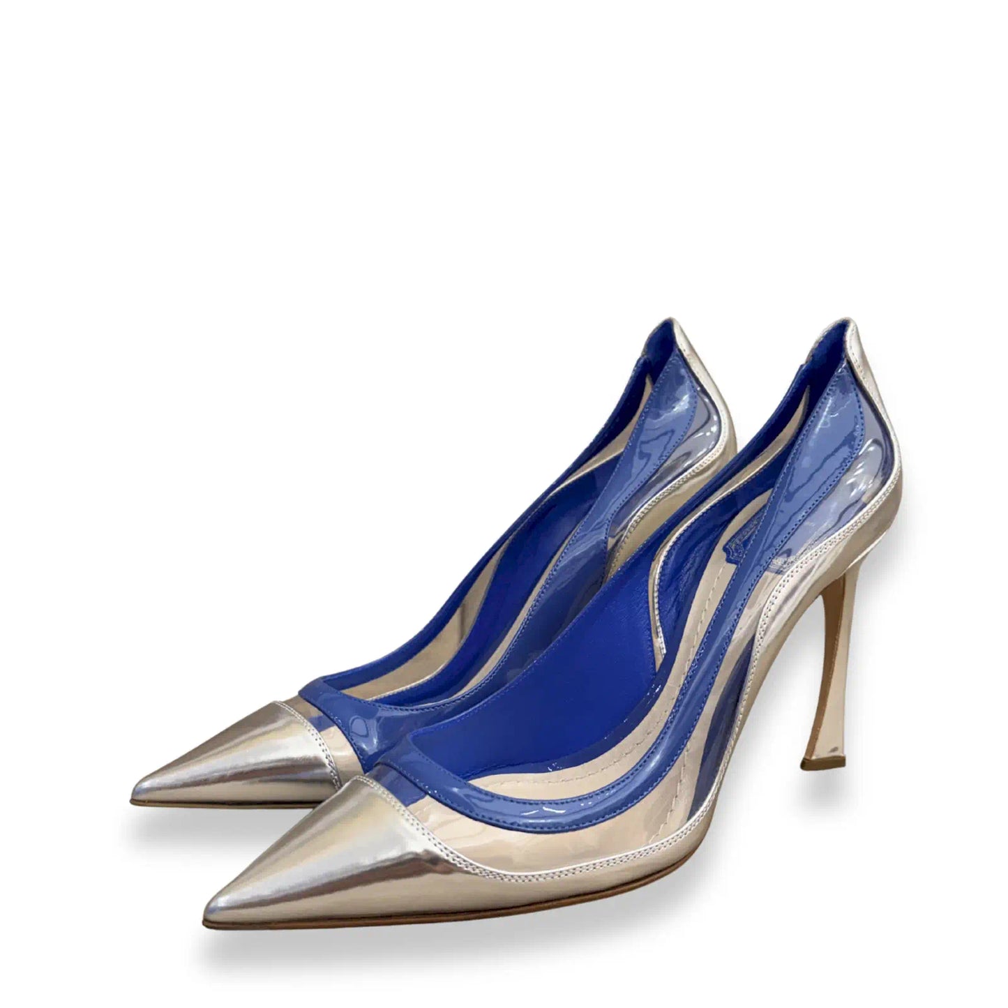 DIOR BLUE & SILVER PATENT STILETTOS