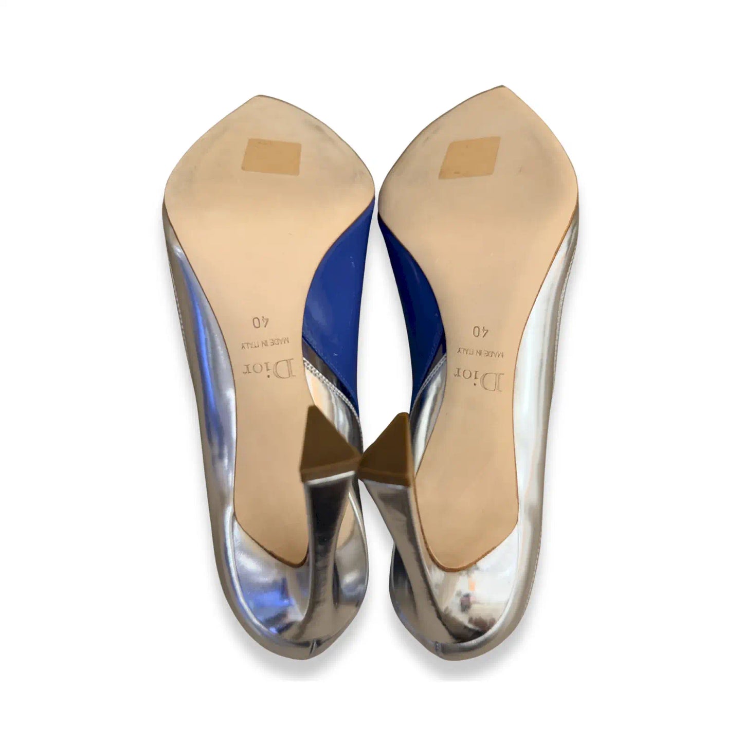 DIOR BLUE & SILVER PATENT STILETTOS