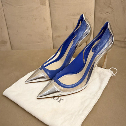 DIOR BLUE & SILVER PATENT STILETTOS