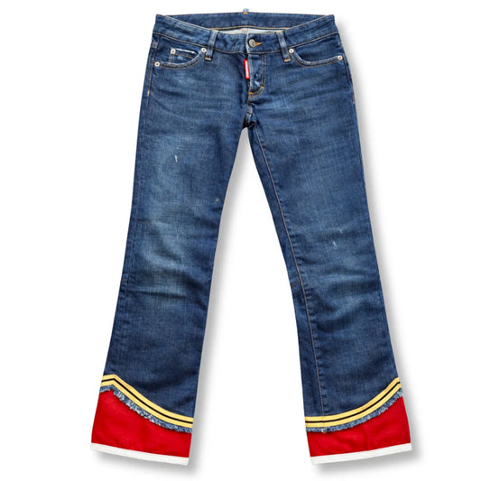 DSQUARED2 BLUE DENIM FLARED JEANS WITH CONTRAST HEM