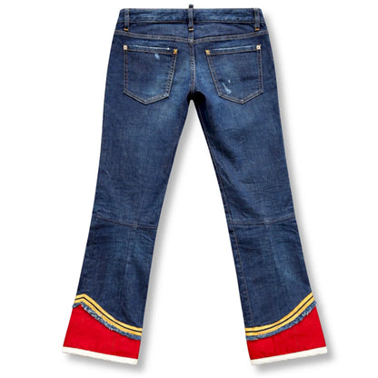 DSQUARED2 BLUE DENIM FLARED JEANS WITH CONTRAST HEM