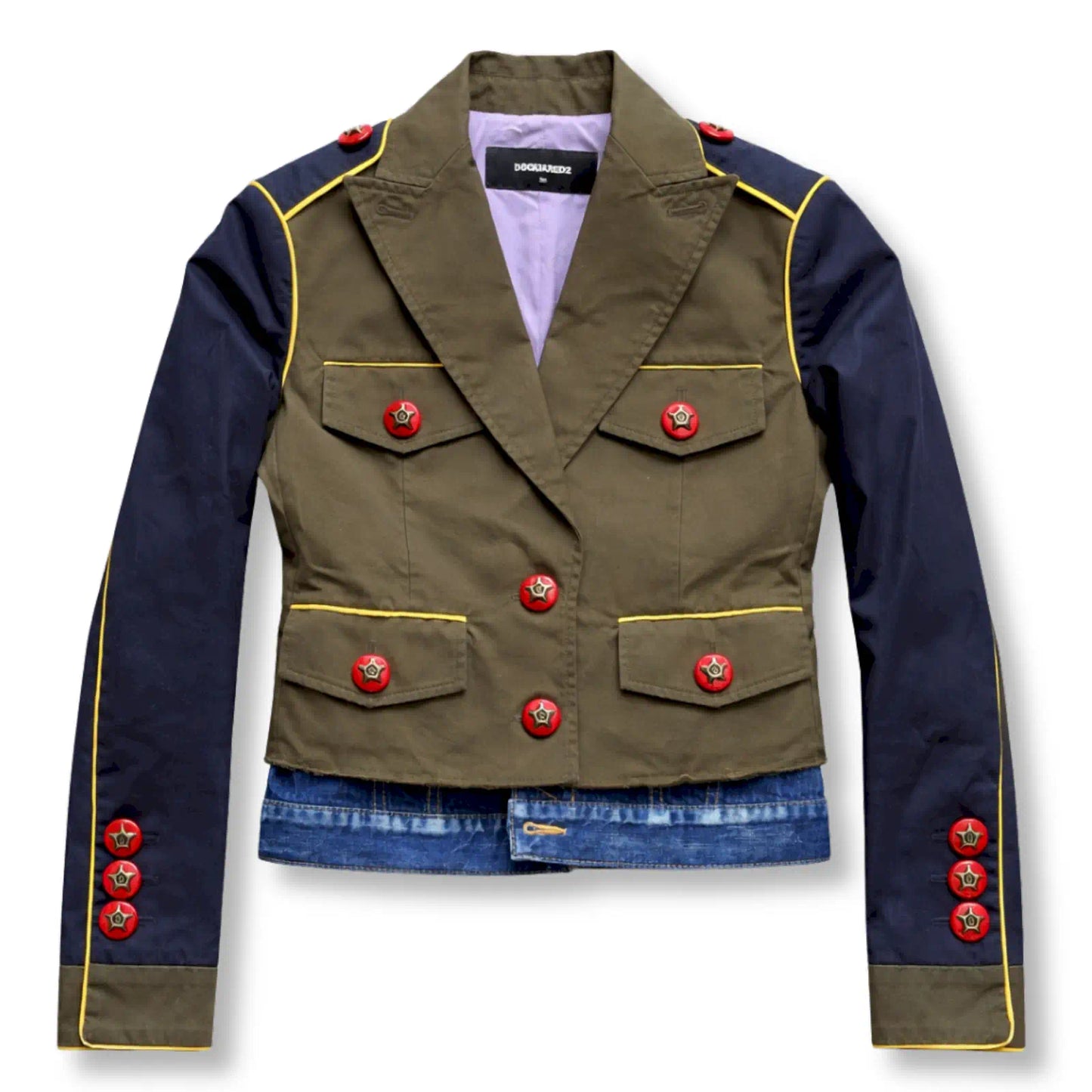 DSQUARED2 KHAKI & NAVY MILITARY STYLE CROPPED JACKET