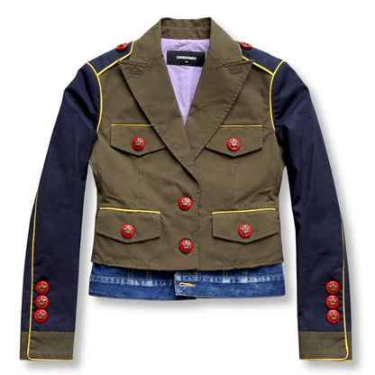 DSQUARED2 KHAKI & NAVY MILITARY STYLE CROPPED JACKET