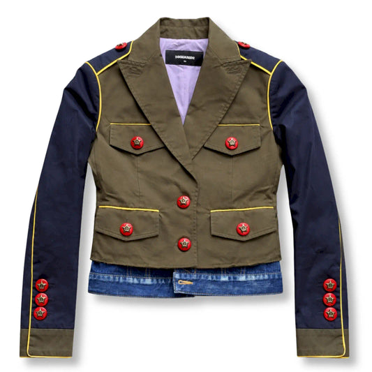 DSQUARED2 KHAKI & NAVY MILITARY STYLE CROPPED JACKET