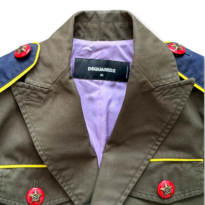 DSQUARED2 KHAKI & NAVY MILITARY STYLE CROPPED JACKET