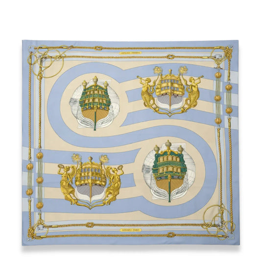 HERMÈS GRANDS FONDS LIGHT BLUE GOLD SILK SCARF