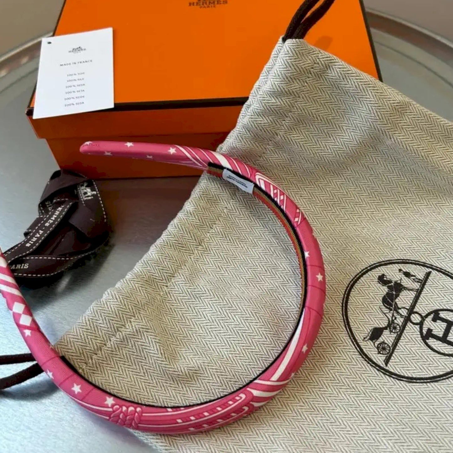 HERMÈS ROSE AZALÉE SANGLES EN ZIGZAG HEADBAND