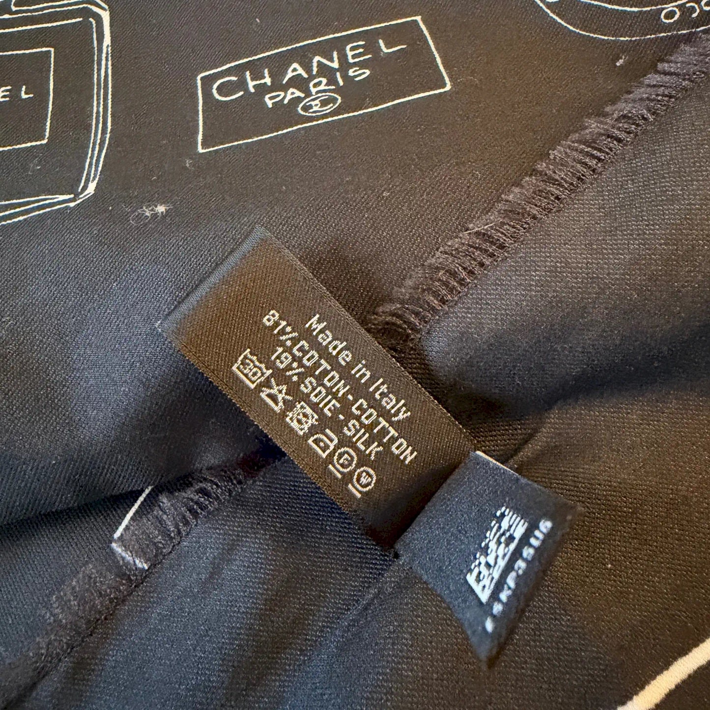 CHANEL BLACK ICONIC OBJECTS SILK PAREO