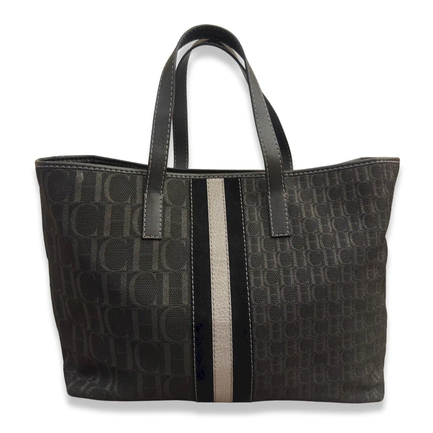 CAROLINA HERRERA MONOGRAM BLACK CANVAS TOTE BAG