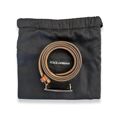 DOLCE & GABBANA BROWN LOGO PLAQUE BELT