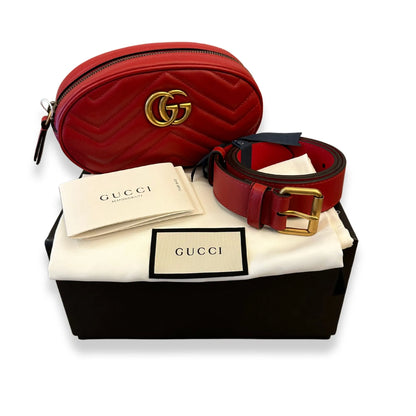GUCCI RED METALASSÉ MARMONT BELT BAG