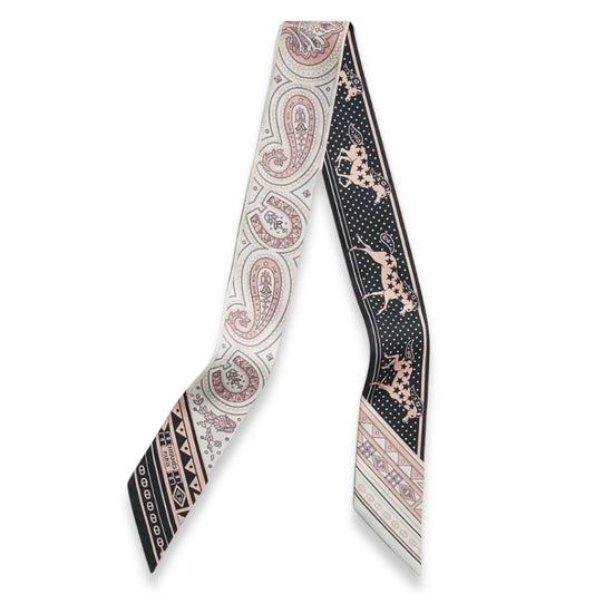 HERMÈS NOIR BLANC VIEUX ROSE CHEVAL DE CŒUR TWILLY