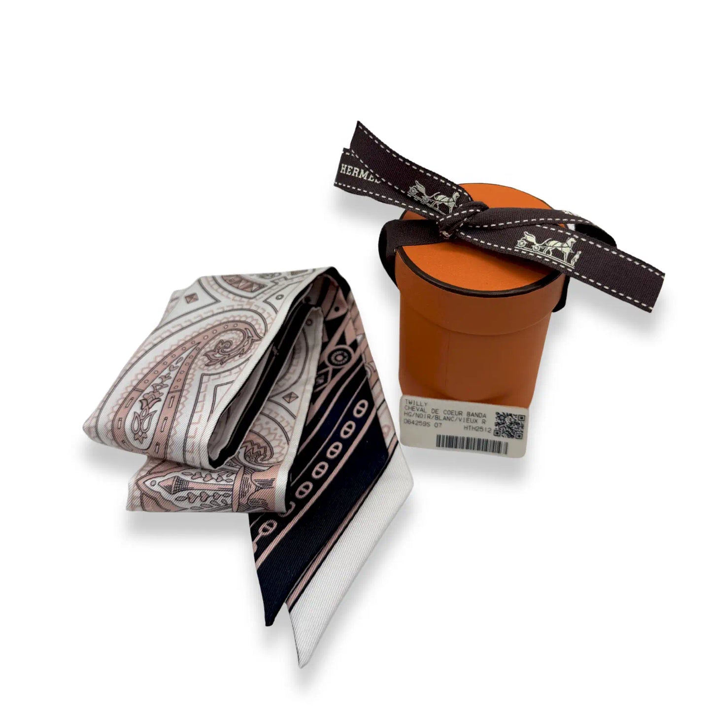 HERMÈS NOIR BLANC VIEUX ROSE CHEVAL DE CŒUR TWILLY