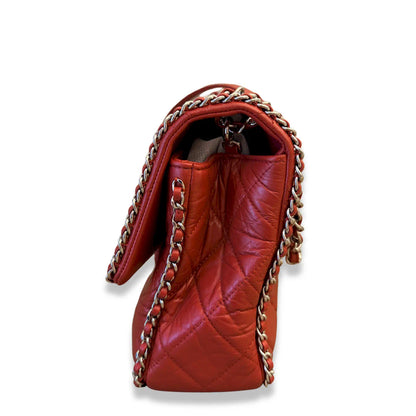 CHANEL RED QUILTED LEATHER FLAP BAG