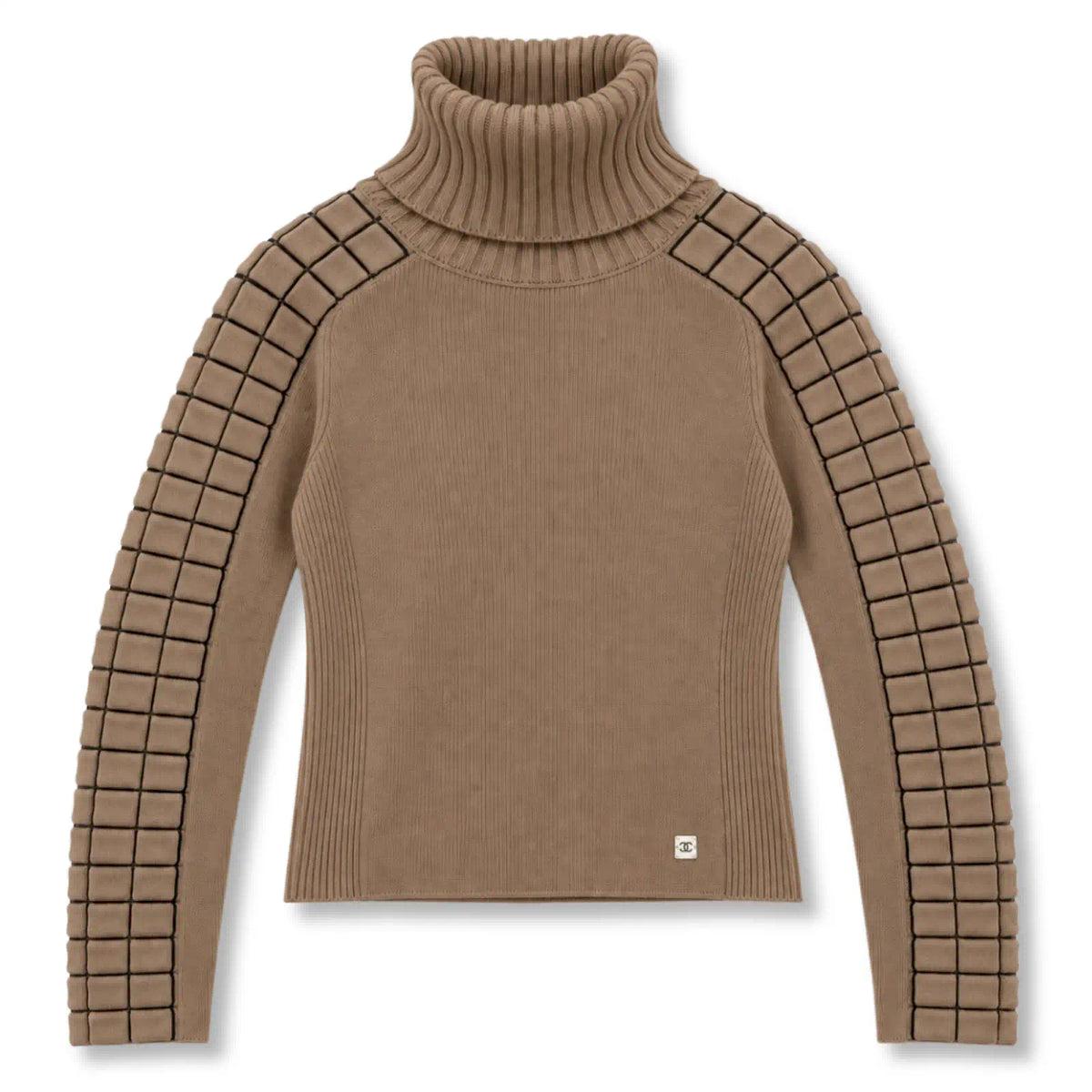 CHANEL BROWN RIBBED TURTLENECK SWEATER