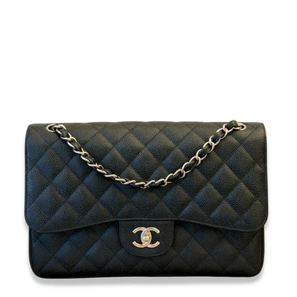 CHANEL BLACK CAVIAR JUMBO CLASSIC DOUBLE FLAP BAG