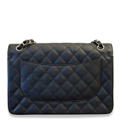 CHANEL BLACK CAVIAR JUMBO CLASSIC DOUBLE FLAP BAG
