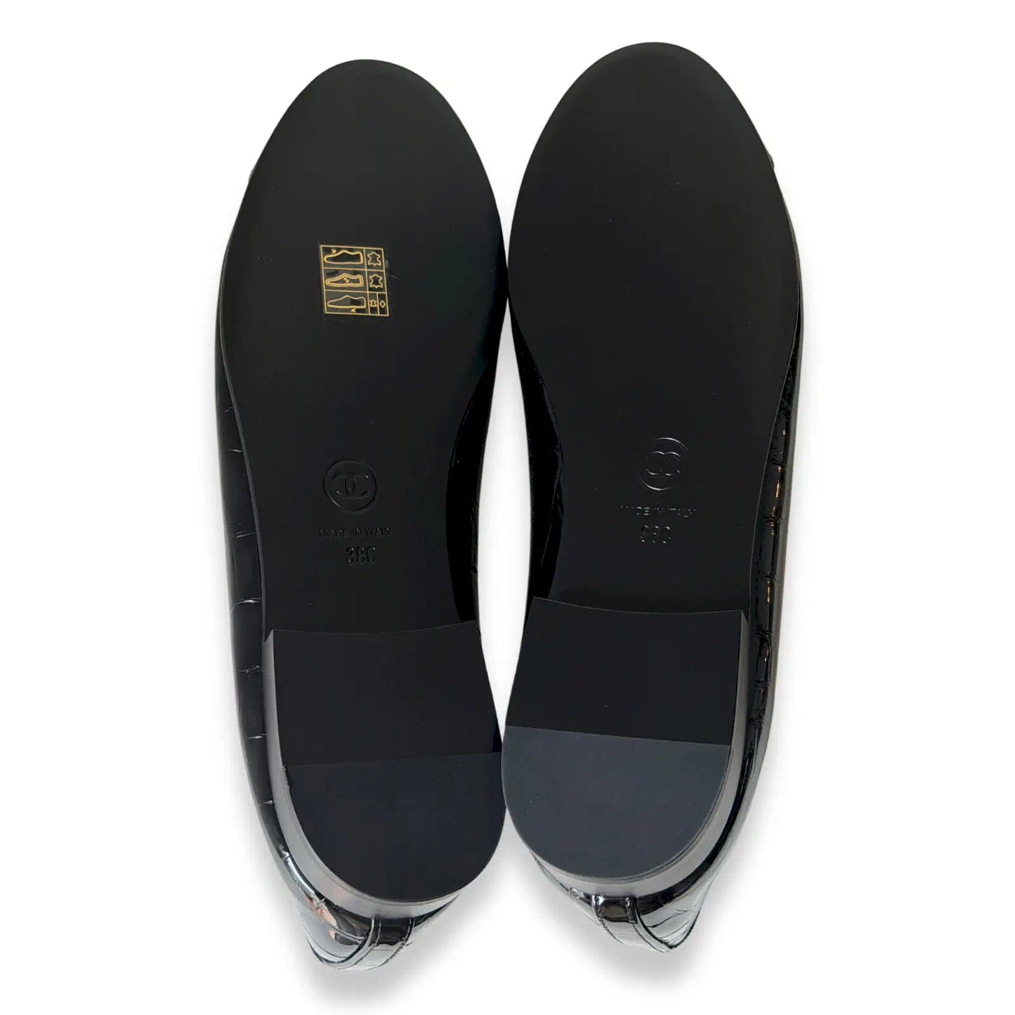 CHANEL BLACK PATENT CROCODILE EMBOSSED BALLET FLATS