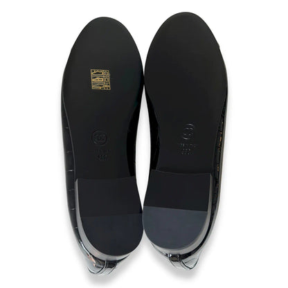CHANEL BLACK PATENT CROCODILE EMBOSSED BALLET FLATS