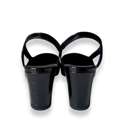 CHANEL BLACK PATENT CROCODILE EMBOSSED SLINGBACK HEELS