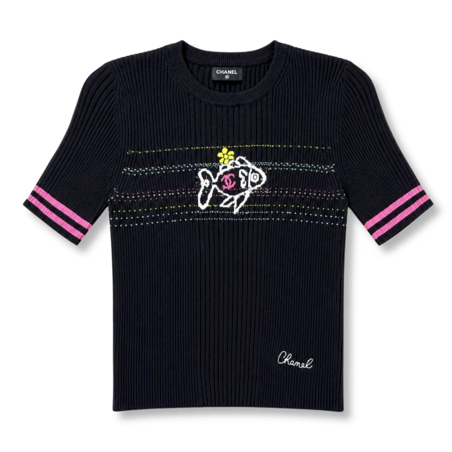 CHANEL BLACK FISH MOTIF KNIT TOP